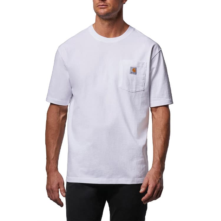 Carhartt K87 СВОБОДНАЯ ТЯЖЕЛАЯ ФУТБОЛКА С КОРОТКИМ РУКАВОМ и КАРМАНОМ Мужская белая футболка