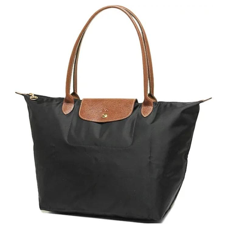 LONGCHAMP Le Pliage Canvas With Leather Canvas Bag, большая сумка, сумка для покупок, сумка на одно плечо Тубы женские черные