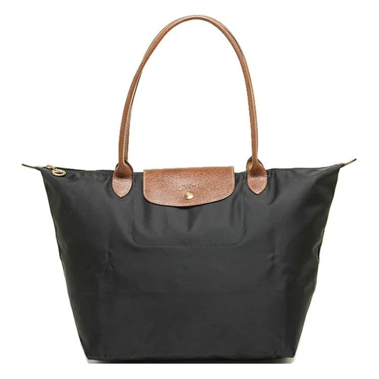 LONGCHAMP Le Pliage Canvas With Leather Canvas Bag, Tote Bag, Shopping Bag, One Shoulder Handbag Tubas Women's Black