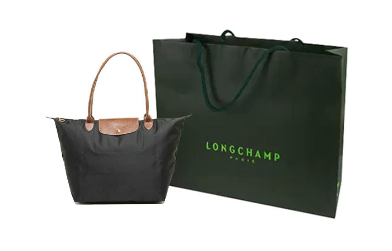 LONGCHAMP Le Pliage Canvas With Leather Canvas Bag, большая сумка, сумка для покупок, сумка на одно плечо Тубы женские черные