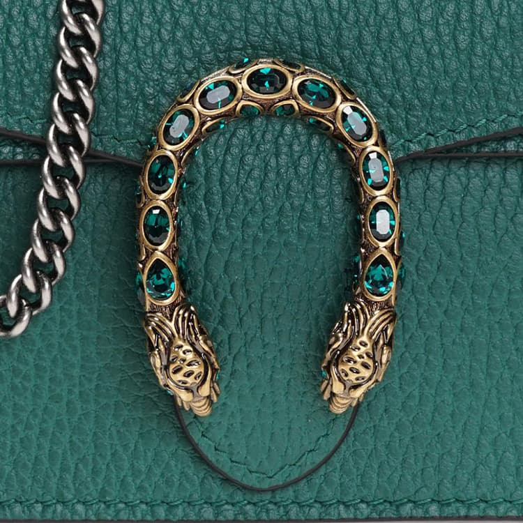 GUCCI Dionysus Кожаная сумка через плечо, сумка через плечо Extra Mini Женская Изумрудно-Зеленая