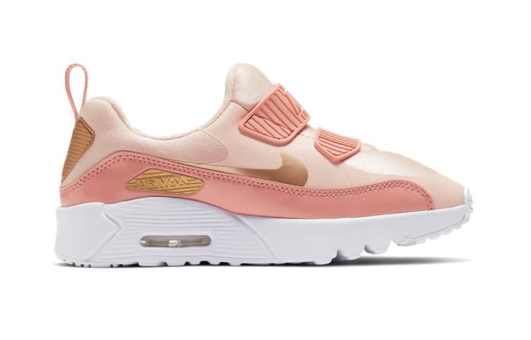 Детская повседневная обувь Nike Air Max Tiny 90 с низким берцем с амортизаторами белого и розового цвета для детей от 3 до 7 лет