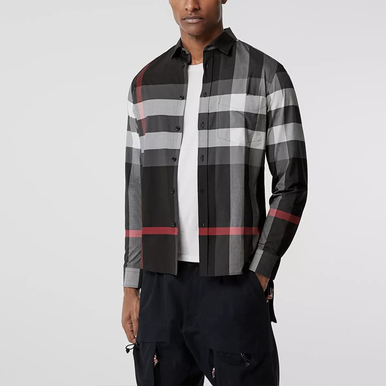 Рубашка из хлопкового поплина стрейч в клетку Burberry