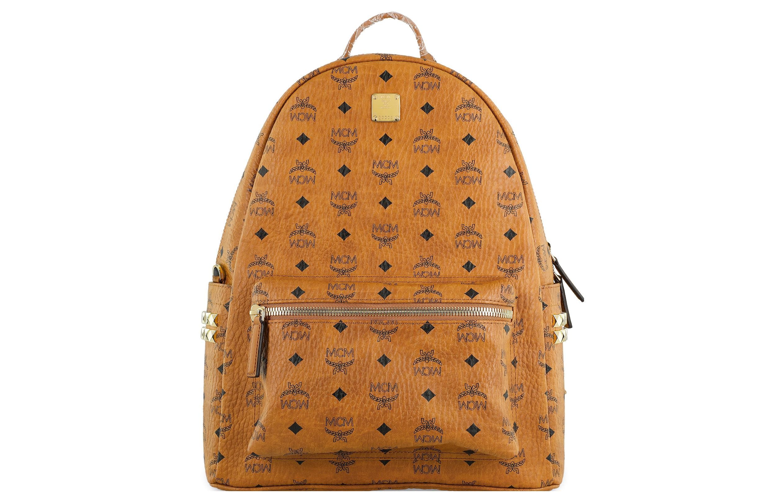 MCM Stark Backpack Visetos Side Studs Medium Cognac