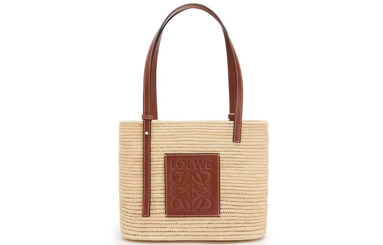 LOEWE Basket Raffia With Cow Leather Basket Bag, Straw Bag, Handbag, Shoulder Bag Women's