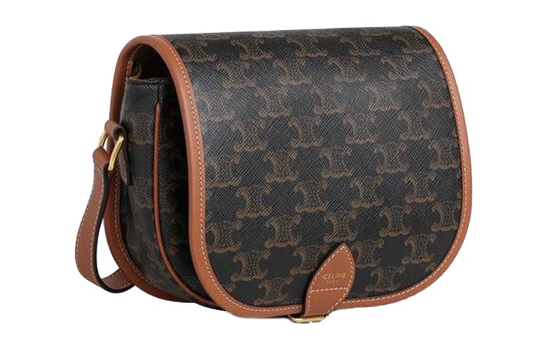 CELINE Искусственная кожа с покрытием Folco, седельная сумка из коровьей кожи, сумка через плечо, сумка через плечо, средний женский цвет желто-коричневого цвета