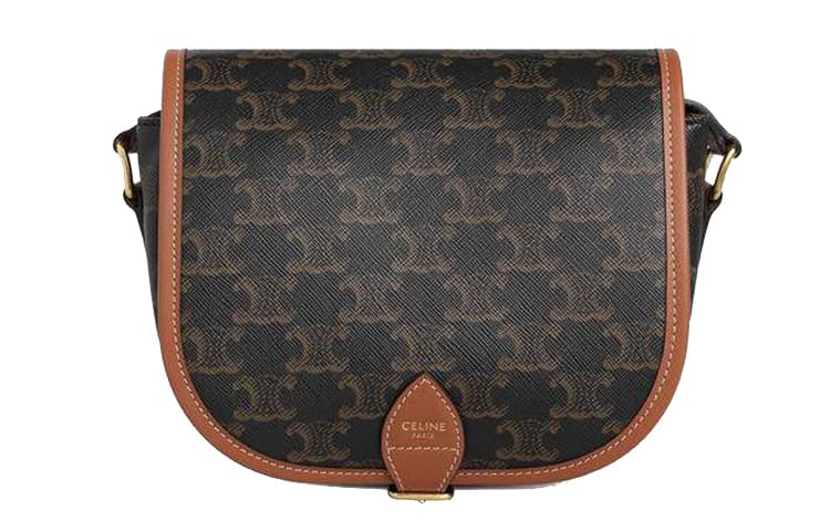 CELINE Folco Coated Artificial Leather With Cow Leather Saddle Bag, Shoulder Bag, Crossbody Bag Medium Women's Tawny