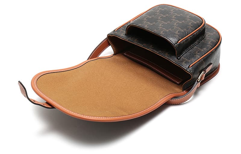 CELINE Искусственная кожа с покрытием Folco, седельная сумка из коровьей кожи, сумка через плечо, сумка через плечо, средний женский цвет желто-коричневого цвета