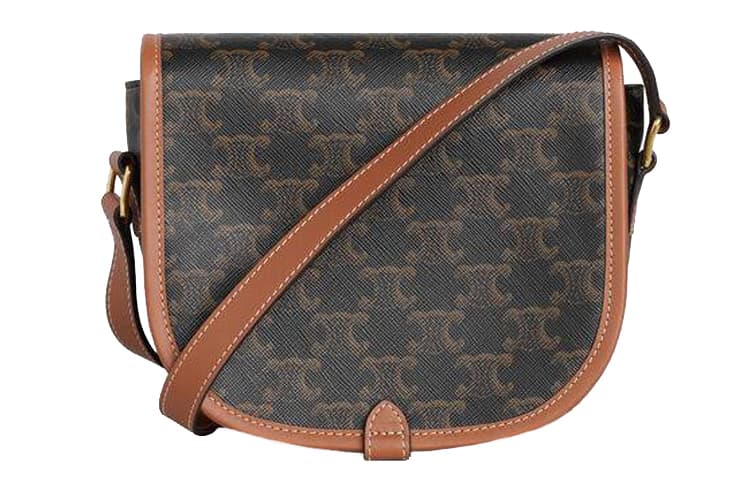 CELINE Искусственная кожа с покрытием Folco, седельная сумка из коровьей кожи, сумка через плечо, сумка через плечо, средний женский цвет желто-коричневого цвета