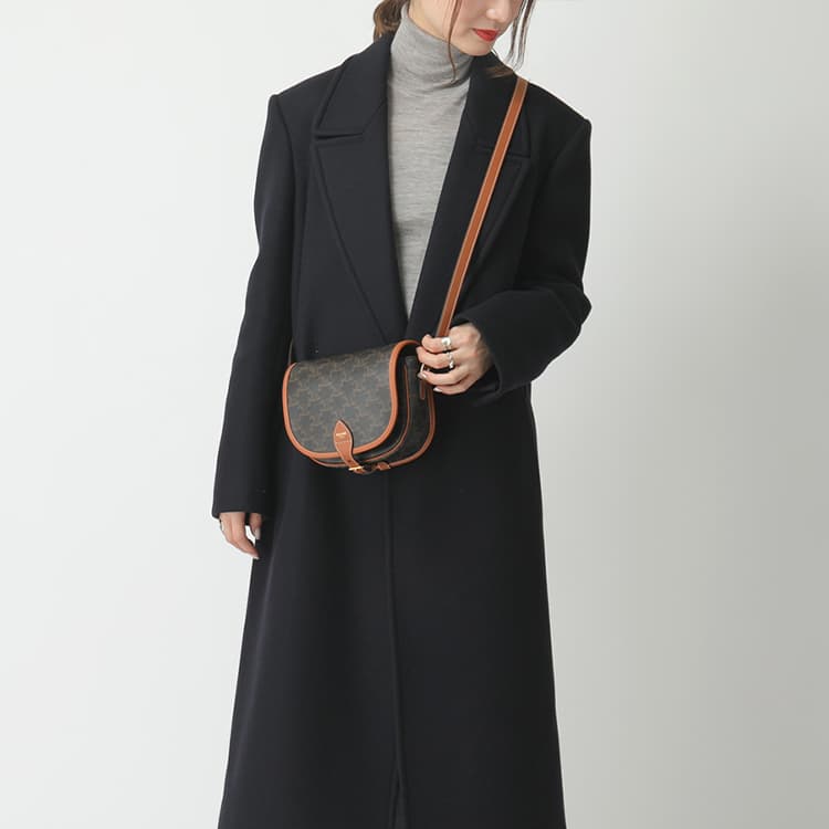 CELINE Искусственная кожа с покрытием Folco, седельная сумка из коровьей кожи, сумка через плечо, сумка через плечо, средний женский цвет желто-коричневого цвета