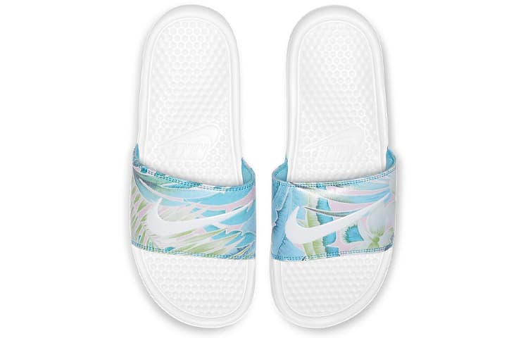 Женские бело-синие тапочки Nike Benassi Jdi с цветочным принтом, «бело-синие»