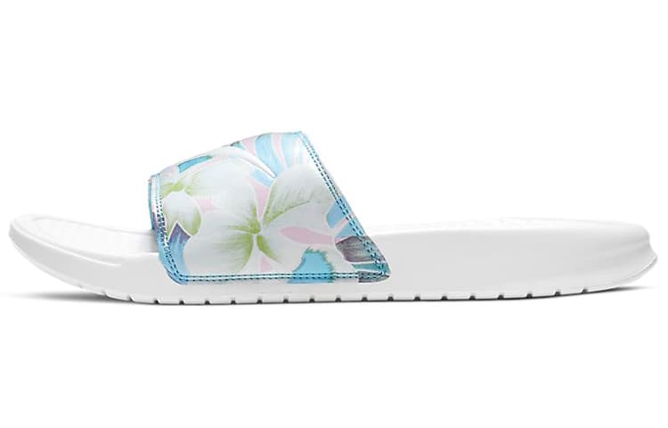 Nike Benassi Jdi Floral Flowers White Blue Slippers 'White Blue' Women's