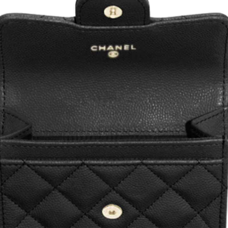 CHANEL Кошелек для монет из коровьей кожи с тиснением зернистой текстурой, женский кошелек, черный