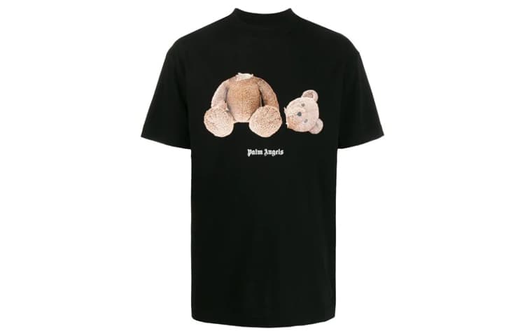 PALM ANGELS Logo Bear Printed Crewneck T Shirt
