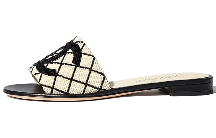 CHANEL Slide Slippers Women's Black White