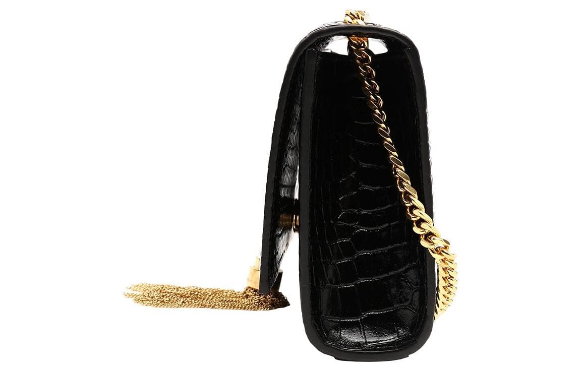 SAINT LAURENT KATE Женская сумка через плечо из блестящей коровьей кожи, черная