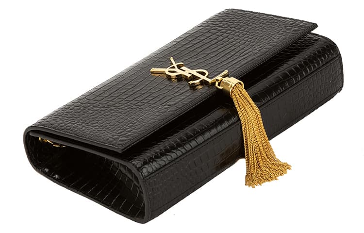 SAINT LAURENT KATE Женская сумка через плечо из блестящей коровьей кожи, черная