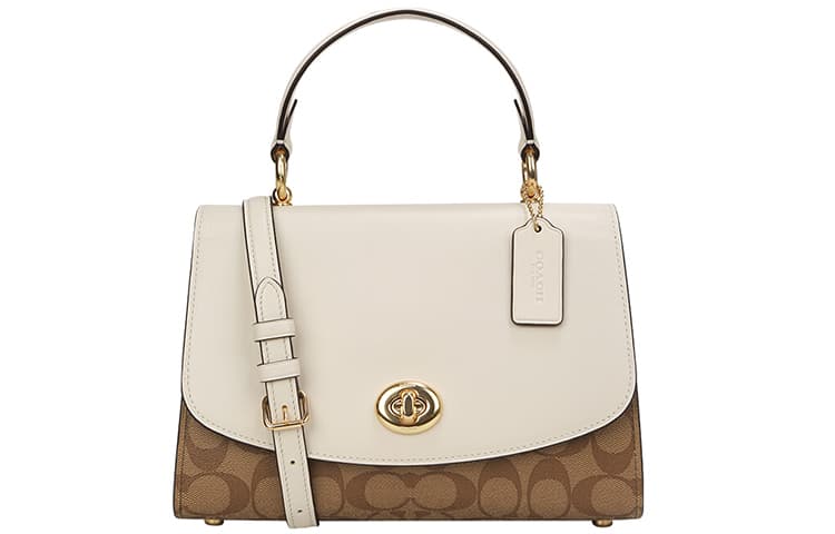 COACH Tilly Leather Handbag Crossbody Bag Shoulder Bag Medium Size Women's White & Brown Monogram