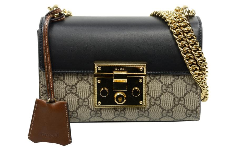 GUCCI Padlock Canvas With Leather Crossbody Bags Small Women's Ebony & Black