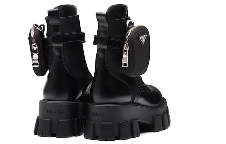 Кожаные ботинки PRADA Monolith с отделкой мешочком