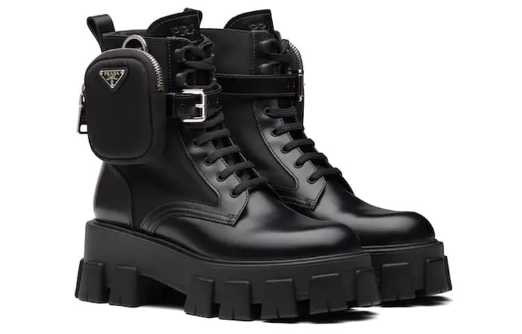 Кожаные ботинки PRADA Monolith с отделкой мешочком