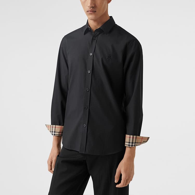 Рубашка из эластичного хлопкового поплина приталенного кроя Burberry с монограммой