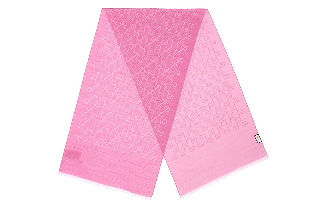 GUCCI Женский шерстяной шарф с жаккардовой бахромой и двойной буквой G