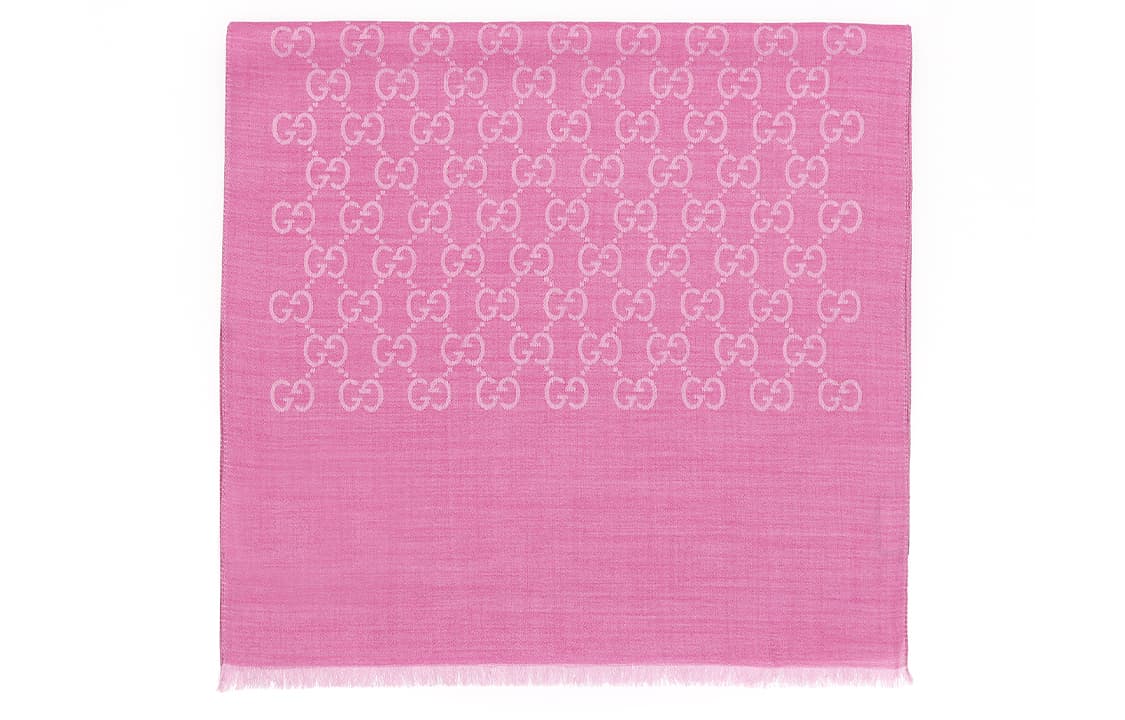 GUCCI Женский шерстяной шарф с жаккардовой бахромой и двойной буквой G