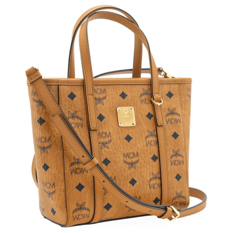 Мини-сумка-шоппер MCM Toni Visetos из парусины с монограммой и покрытием коньячного цвета