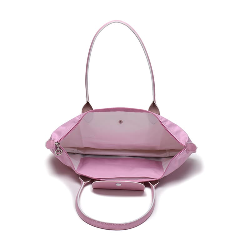 LONGCHAMP Холст из полиамида с натуральной телячьей кожей Холщовая сумка на одно плечо Сумка большого размера Женская розовая
