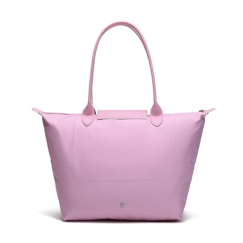 LONGCHAMP Холст из полиамида с натуральной телячьей кожей Холщовая сумка на одно плечо Сумка большого размера Женская розовая