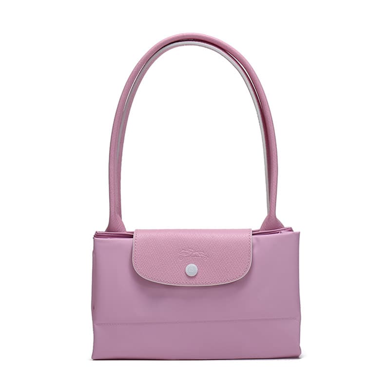 LONGCHAMP Холст из полиамида с натуральной телячьей кожей Холщовая сумка на одно плечо Сумка большого размера Женская розовая