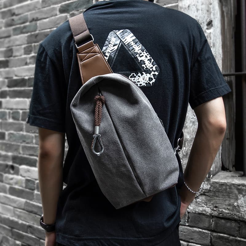 Холщовая сумка MOYYI, мужская сумка-слинг, маленький размер, серая, дымчато-голубая