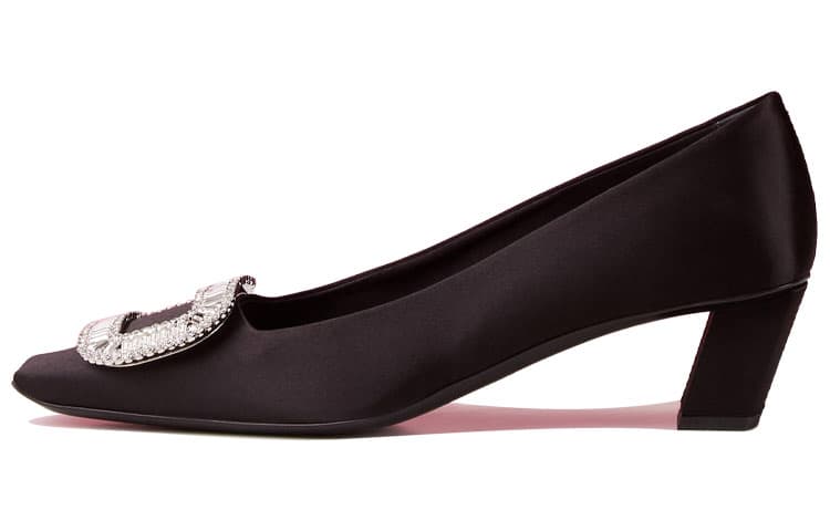 Roger Vivier Belle Vivier Rhinestone Inlaid Decorative Buckle Chunky Heel High Heels 4.5cm Women's Black