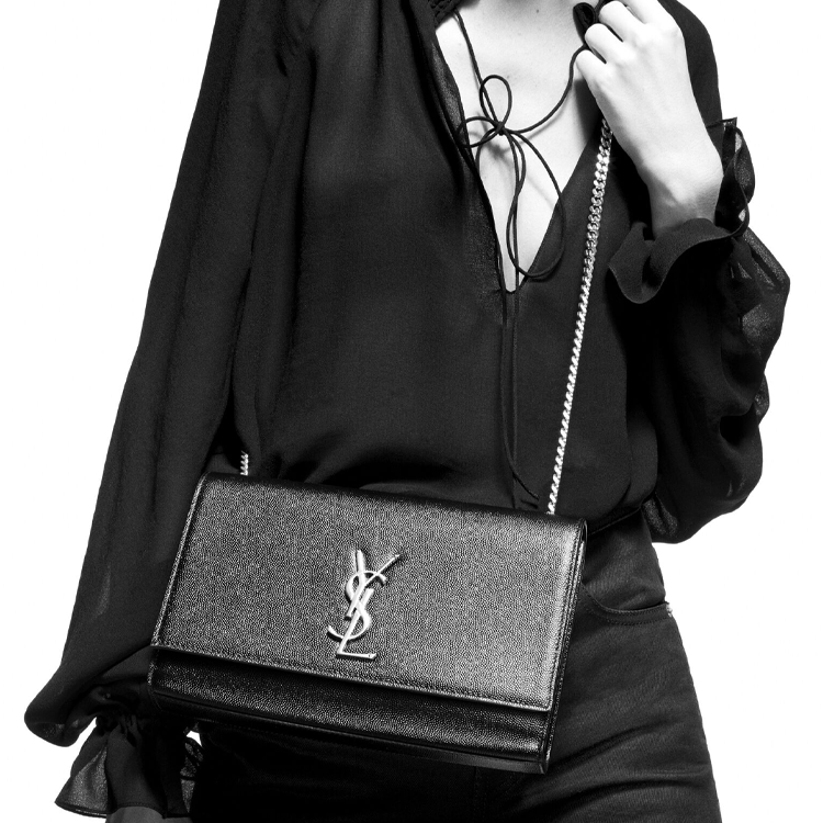 SAINT LAURENT Сумка через плечо из зернистой кожи с тиснением, сумка через плечо, средняя женская, черная