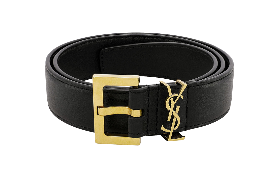 SAINT LAURENT Monogramme Leather Leather Belts Unisex Black Width: 3cm