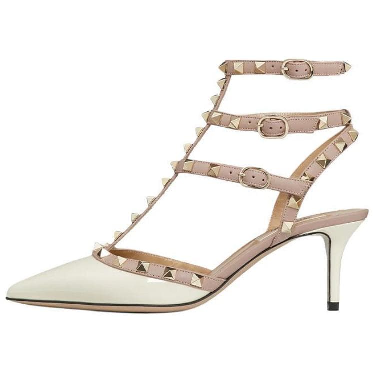 Valentino Rockstud Slim Heel High Heels 7cm Women's Ivory White