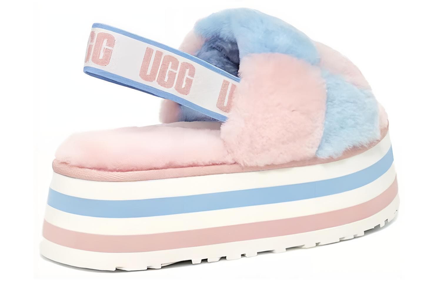 Шлепанцы UGG Disco Checker на толстой подошве, розовые, синие, женские