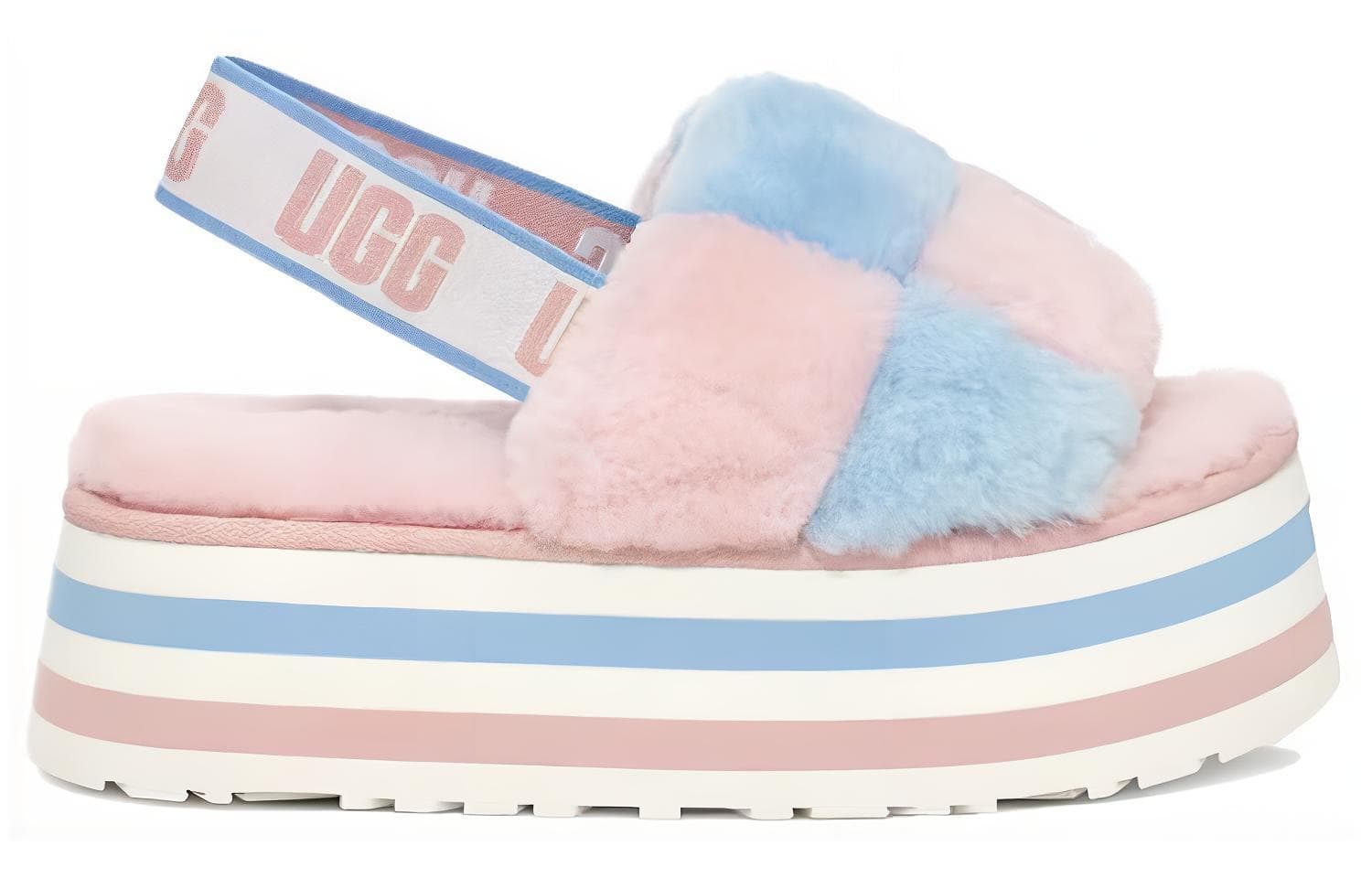 Шлепанцы UGG Disco Checker на толстой подошве, розовые, синие, женские