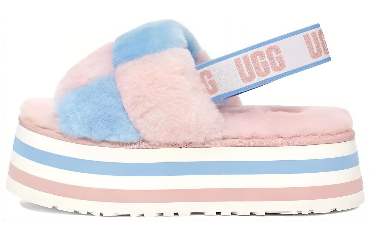 UGG Disco Checker Slide Thick Sole Pink Blue Women's