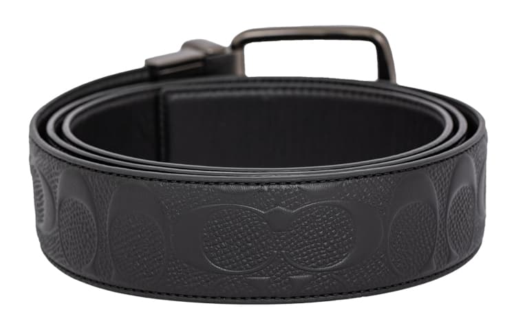 Широкий фирменный двусторонний кожаный ремень COACH, черный