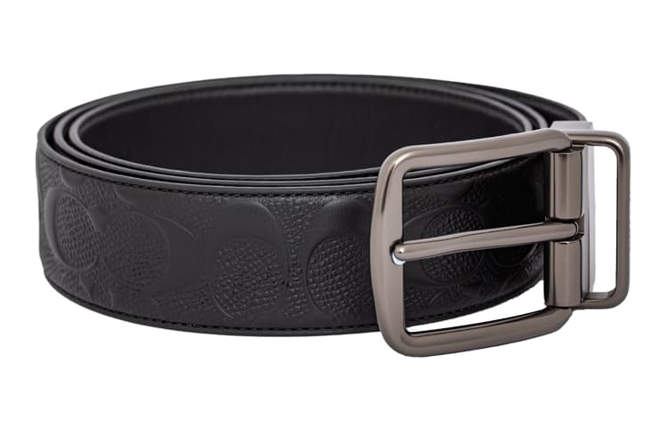 Широкий фирменный двусторонний кожаный ремень COACH, черный