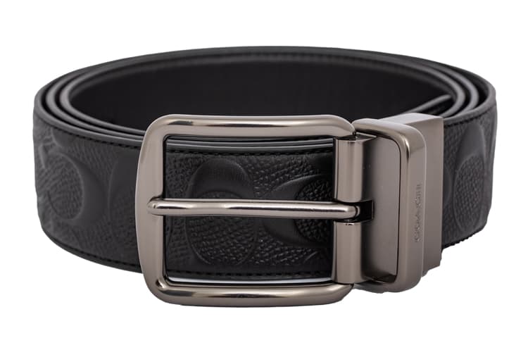 Широкий фирменный двусторонний кожаный ремень COACH, черный