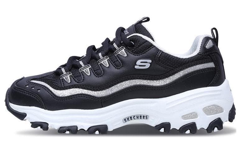 Skechers D'Lites D'LITES Now & Then Y2K Vintage Running Shoes Low Top Chunky Sneakers Women's Black White Silver