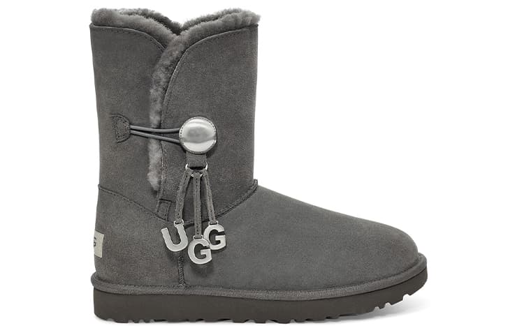UGG Bailey Button UGG с подвеской в ​​виде металлического алфавита, женские на флисовой подкладке, «серые»
