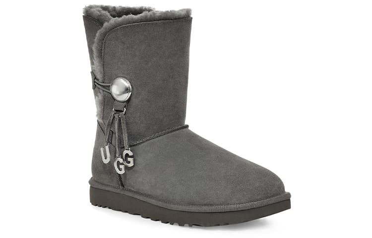 UGG Bailey Button UGG с подвеской в ​​виде металлического алфавита, женские на флисовой подкладке, «серые»