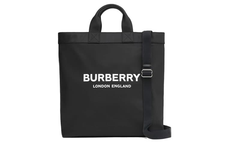 Burberry Logo Print Nylon Tote Bag Black