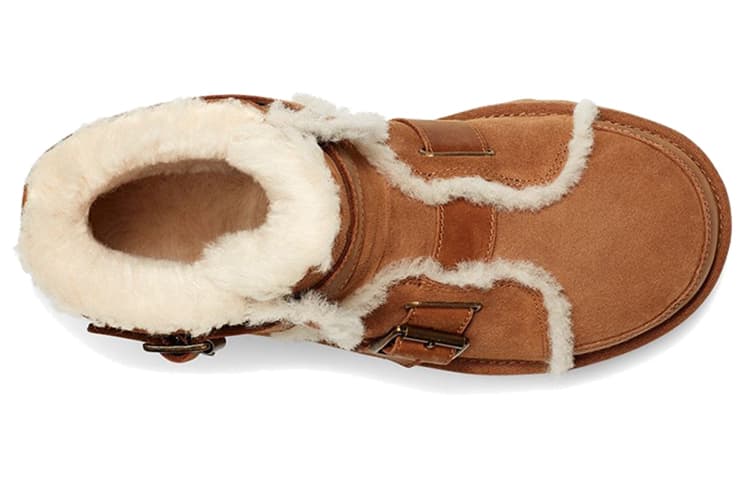 Коричневые женские ботинки UGG Dune Mini с пряжкой на флисовой подкладке
