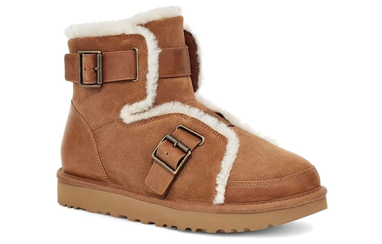 Коричневые женские ботинки UGG Dune Mini с пряжкой на флисовой подкладке