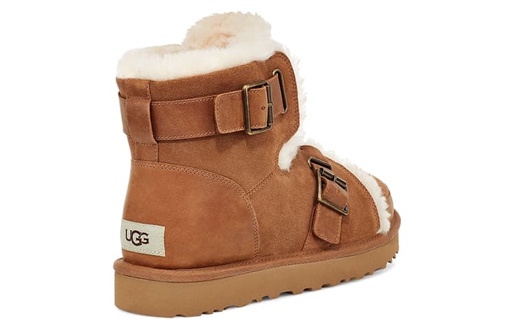 Коричневые женские ботинки UGG Dune Mini с пряжкой на флисовой подкладке